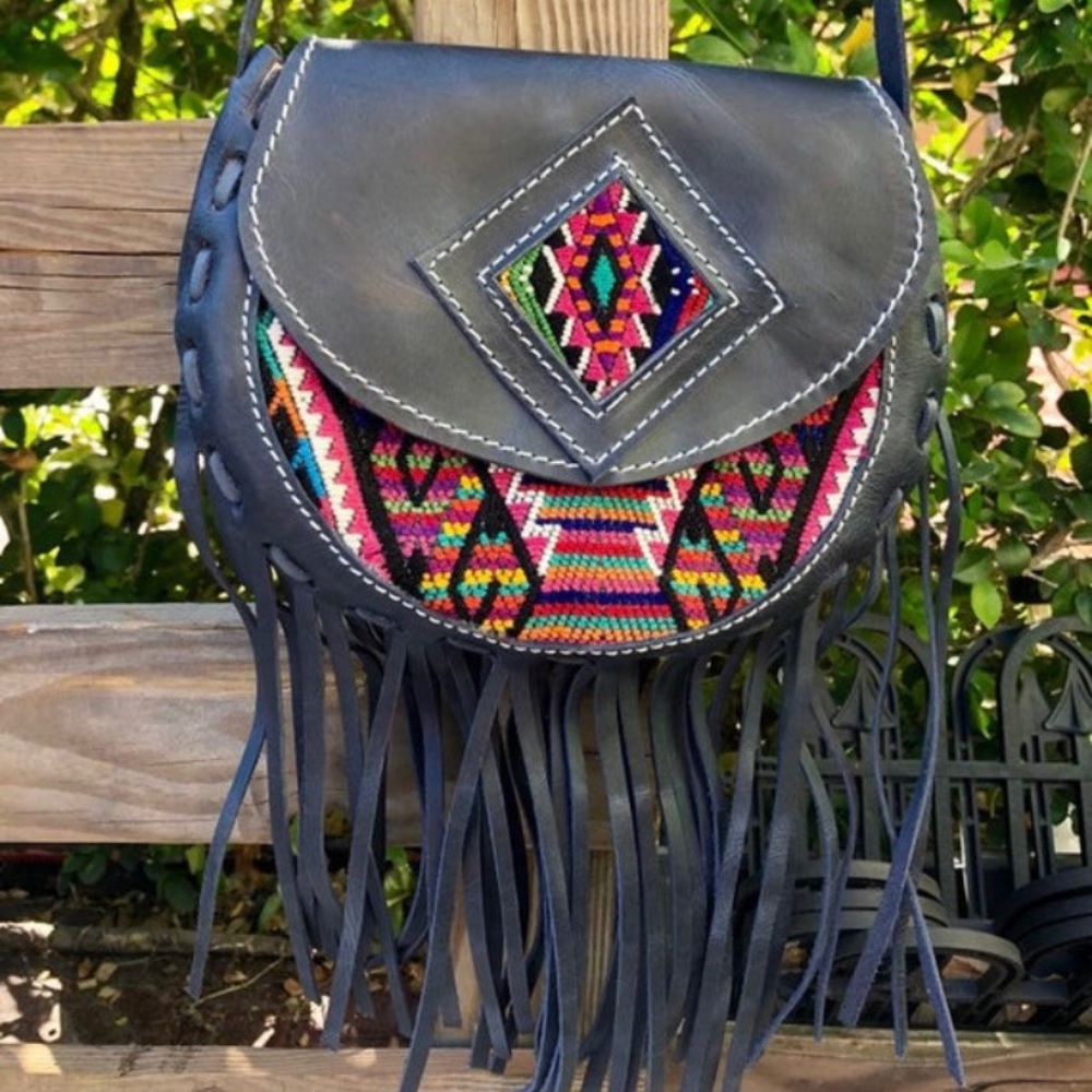 New handmade leather crossbody bag, boho style with fringes/ fringes leather bag